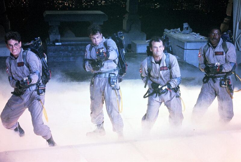 Cast of the original Ghostbusters film, from left, Harold Ramis, Dan Aykroyd, Bill Murray and Ernie Hudson. For its band, Motiongate picked performers who could sing and looked like the actors. Courtesy Columbia Pictures