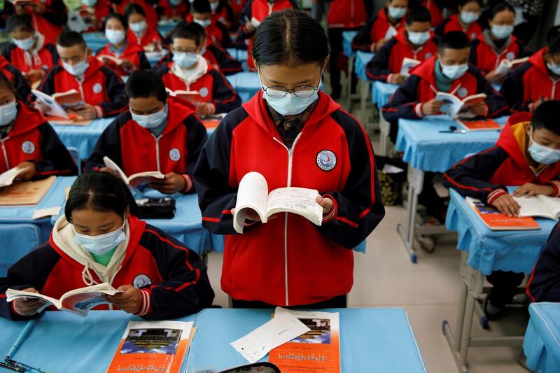 Students attend a Tibetan composition class at Duilongdeqing District high school in Lhasa, during a government-organised tour of the Tibet Autonomous Region, China. REUTERS