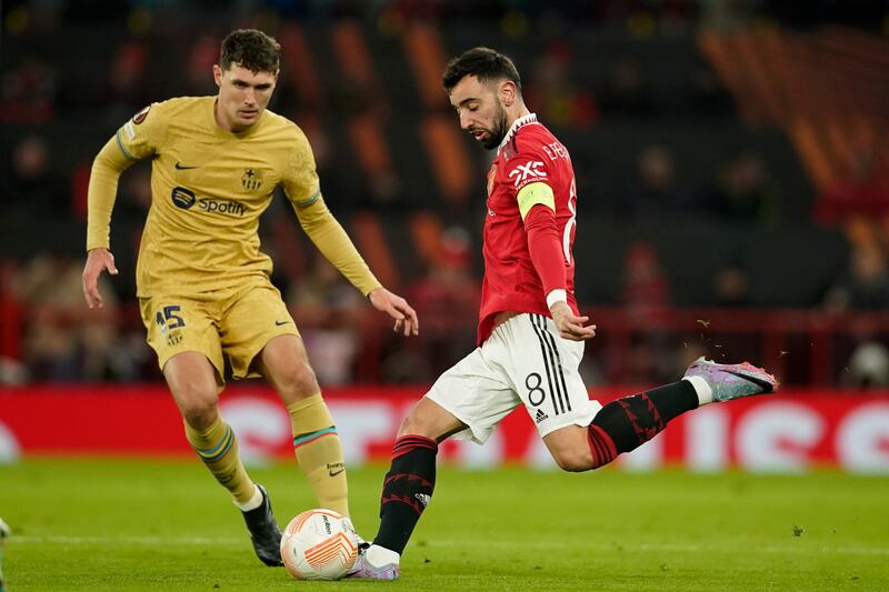 Andreas Christensen 7: Former Chelsea defender looked so assured in the opening 45 minutes but found United’s increased energy and pace problematic in second. Good block to stop Garnacho putting United in front, only for ball to eventually drop for Antony who did score. AP
