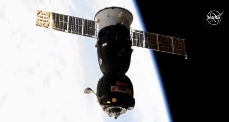The Soyuz MS-12 free of the International Space Station. Screengrab via Nasa / YouTube