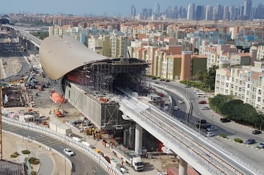 The red line of the Dubai Metro is being extended by 15km to serve millions of visitors to Expo 2020 Dubai. Pictured is a new station in Discovery Gardens. Courtesy: RTA