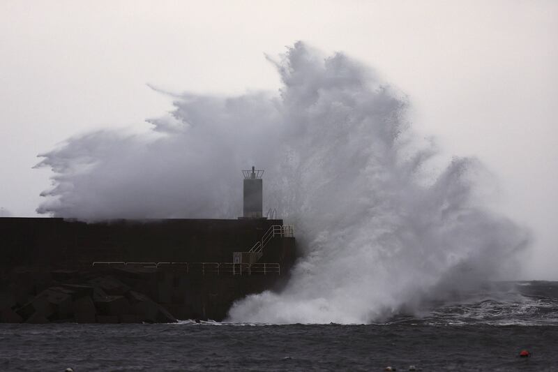 Waves smash on to the Galician coast in Pontevedra, Spain. EPA