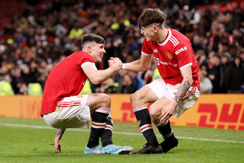 Alejandro Garnacho of Manchester United celebrates after scoring his side's second goal. Getty