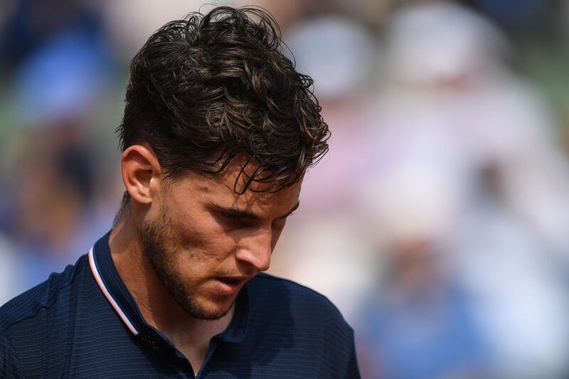 Austria's Dominic Thiem reacts during his men's singles final match against Spain's Rafael Nadal. Eric Ferferberg / AFP