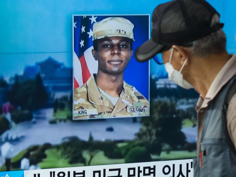 An image of Travis King shown during a news broadcast in South Korea. He has been expelled by North Korea, according to reports. AFP