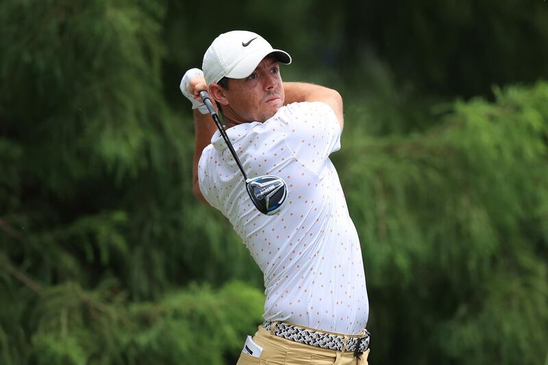 MEMPHIS, TENNESSEE - AUGUST 02: Rory McIlroy of Northern Ireland plays his shot from the 12th tee during the final round of the World Golf Championship-FedEx St Jude Invitational at TPC Southwind on August 02, 2020 in Memphis, Tennessee.   Andy Lyons/Getty Images/AFP
== FOR NEWSPAPERS, INTERNET, TELCOS & TELEVISION USE ONLY ==
