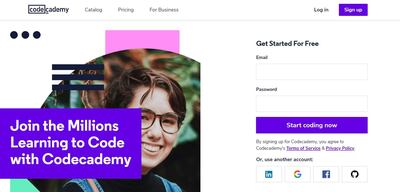 A screenshot of the website of Codecademy.