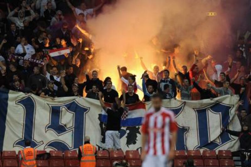 STOKE ON TRENT, ENGLAND - JULY 28:  Hajduk Split supporters during the Europa League 3rd Qualifying round first leg between Stoke City and Hajduk Split at Britannia Stadium on July 28, 2011 in Stoke on Trent, England. (Picture by Gareth Copley/Getty Images)