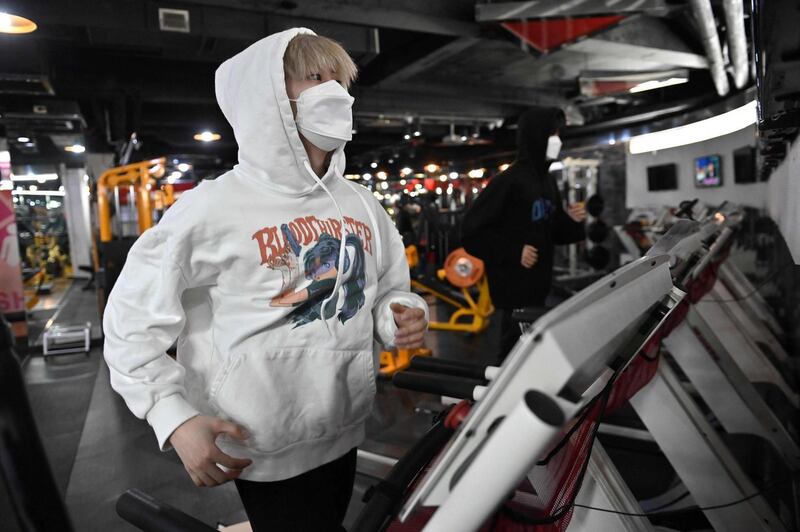Blitzers member Lee Jun-young exercising at a gym in Seoul. AFP