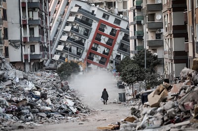 A collapsed building in Hatay, southern Turkey. EPA