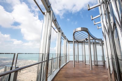 DUBAI, UNITED ARAB EMIRATES - A view from the open deck from 152 floor of The Lounge at the unveiling of The Lounge at Burj Khalifa.  Leslie Pableo for The National