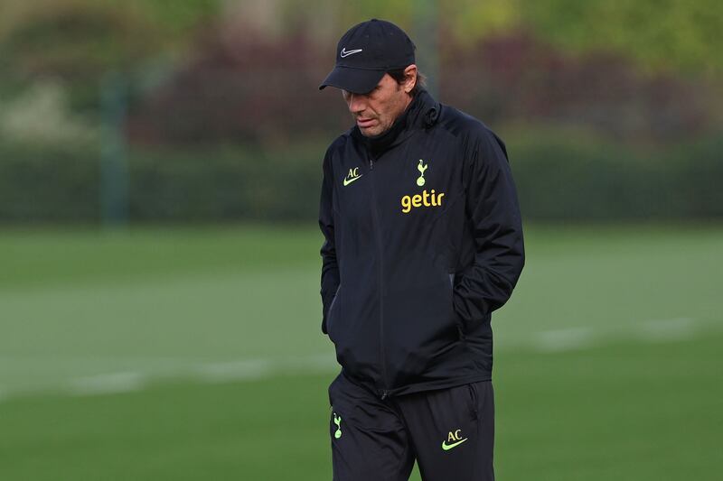 Tottenham manager Antonio Conte deep in thought at training. AFP