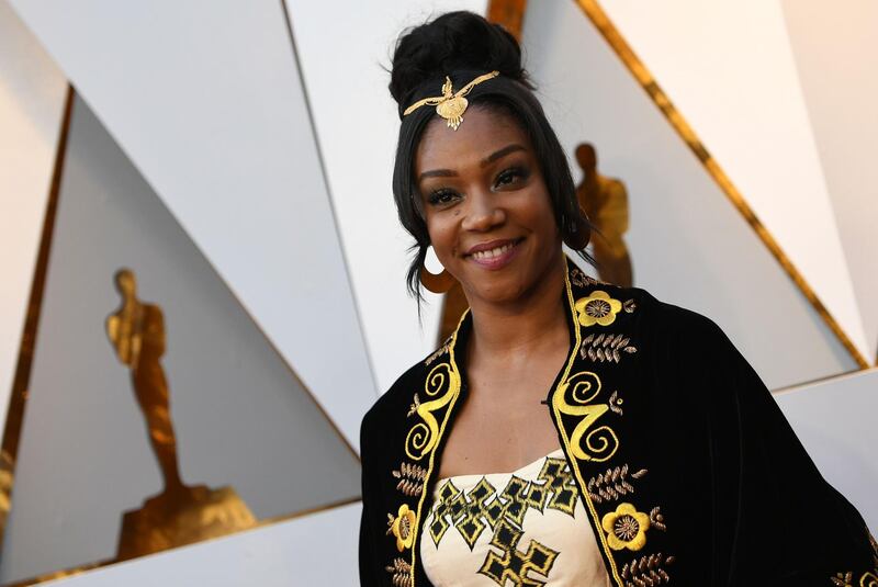 Comedian Tiffany Haddish arrives for the 90th Annual Academy Awards on March 4, 2018, in Hollywood, California.  / AFP PHOTO / VALERIE MACON