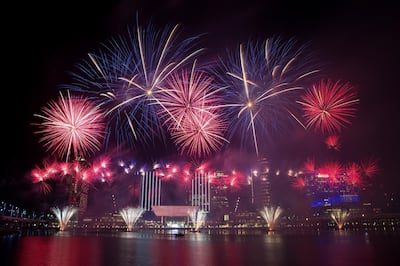 Abu Dhabi, United Arab Emirates, January 1, 2016:    New Year fireworks above the skyline of Al Maryah Island in Abu Dhabi on January 1, 2016. Christopher Pike / The National

Job ID: 24355
Reporter:  N/A
Section: News
Keywords:  *** Local Caption ***  CP0101-na-Al Maryah NYE-18.JPG