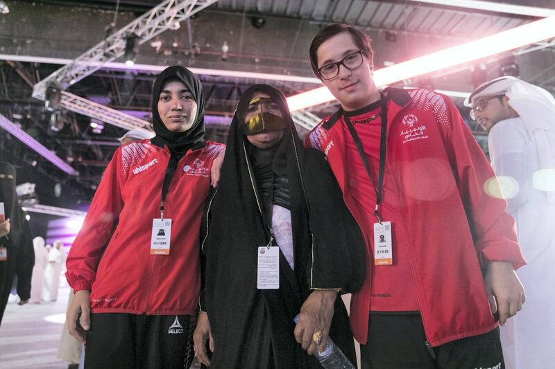 ABU DHABI, UNITED ARAB EMIRATES - OCTOBER 09, 2018. 

UAE Special Olympic atheltes Hamda Al Hosani and Omar Al Shami, at Mohammed Bin Zayed Council for Future Generations, held at ADNEC.

(Photo by Reem Mohammed/The National)

Reporter: SHIREENA AL NUWAIS + ANAM RIZVI
Section:  NA