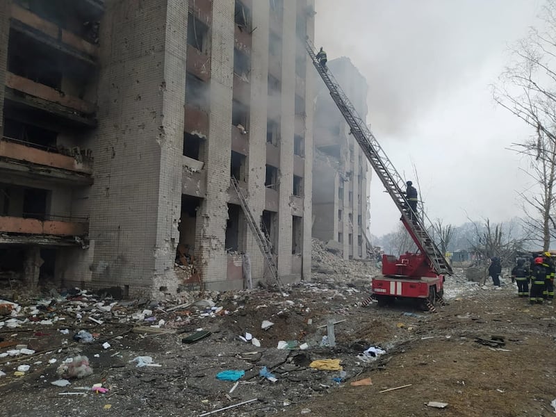 A view of a residential building damaged during an air strike, as Russia's invasion of Ukraine continues, in Chernihiv, Ukraine. Reuters