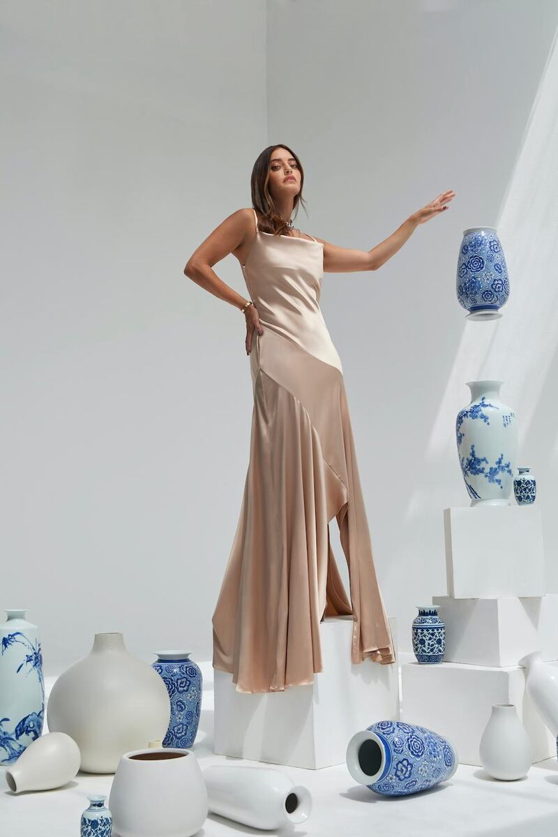 A bias-cut dress from the Madiyah Al Sharqi x Karen Wazen spring / summer 2021 collaboration. Courtesy Madiyah Al Sharqi