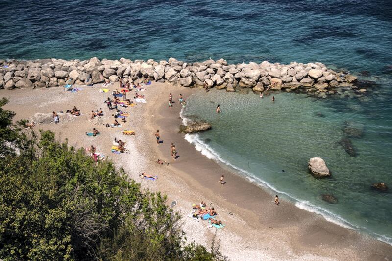 CAPRI, ITALY - MAY 08: General view of a beach in Marina Grande of Capri on May 08, 2021 in Capri, Italy. The Governor of the Campania Region Vincenzo De Luca has announced that the island of Capri is Covid Free. The Italian covid-19 vaccination campaign has involved over 27% of the population, now we are proceeding to allow the restart of the tourist season, defining the next objectives in the Covid Free Islands plan. (Photo by Ivan Romano/Getty Images)