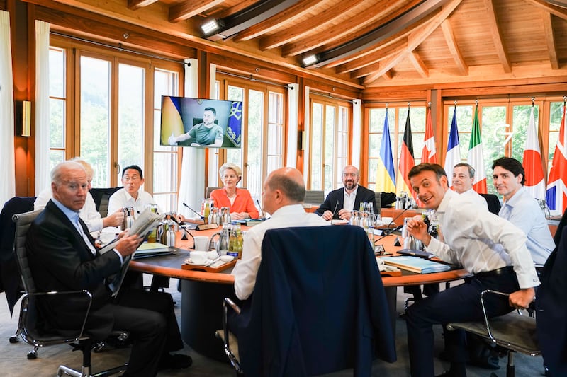G7 leaders gather for their annual summit at Elmau Castle in Bavaria, Germany, on Monday. EPA.