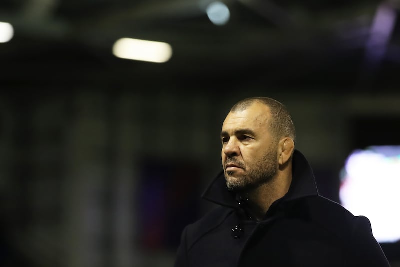 Michael Cheika, Lebanon's national team coach, before the Rugby League World Cup 2021 Pool C match between New Zealand and Lebanon at The Halliwell Jones Stadium on October 16, in Warrington, England. Getty Images