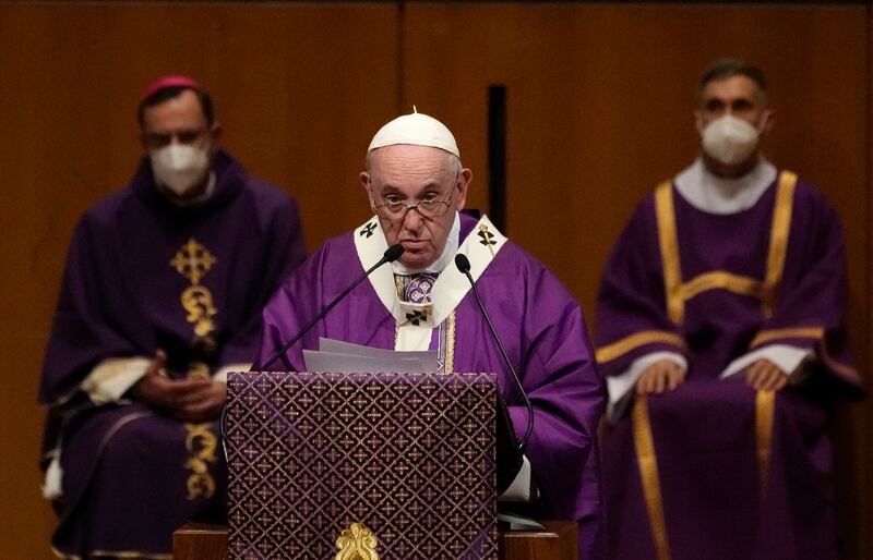 Pope Francis leads a Mass at Megaron Concert Hall in Athens. AP Photo
