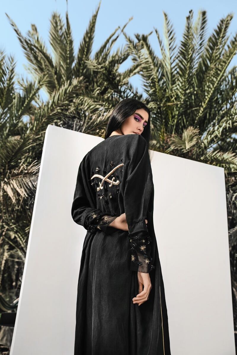 Nabila Nazer showcases 'Saudi National Day' abaya collection in Jeddah. photo: Nabila Nazer
