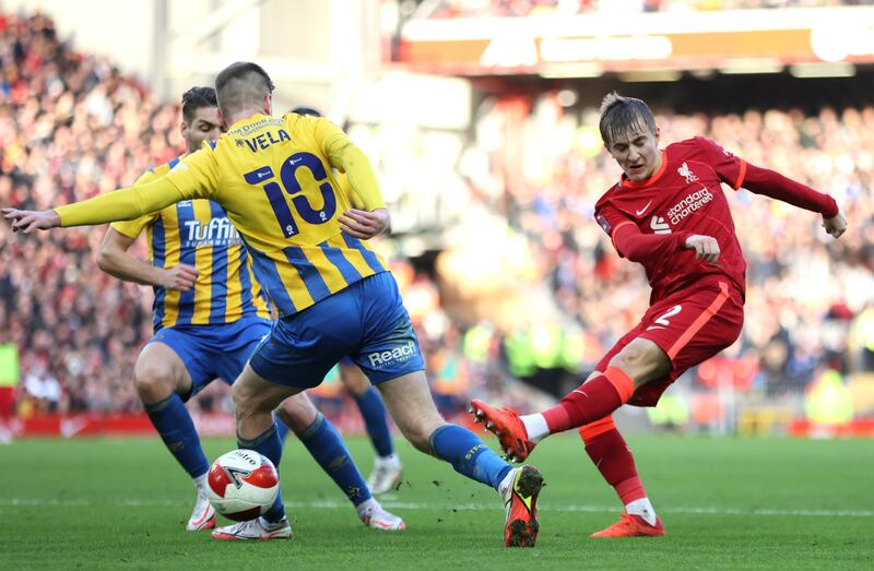 Liverpool's Max Woltman shoots at goal. Getty