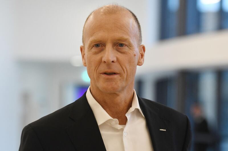 (FILES) In this file photo taken on February 15, 2018 Tom Enders Airbus chief excecutive officer stands before the annual press conference of the group's 2017 results at Airbus' headquarters in Blagnac southwestern France. 
 Airbus chief Tom Enders warned on January 24, 2019 that a no-deal Brexit could prompt the European aerospace giant to make "very harmful decisions" for its UK operations that employ 14,000 people.
 / AFP / PASCAL PAVANI
