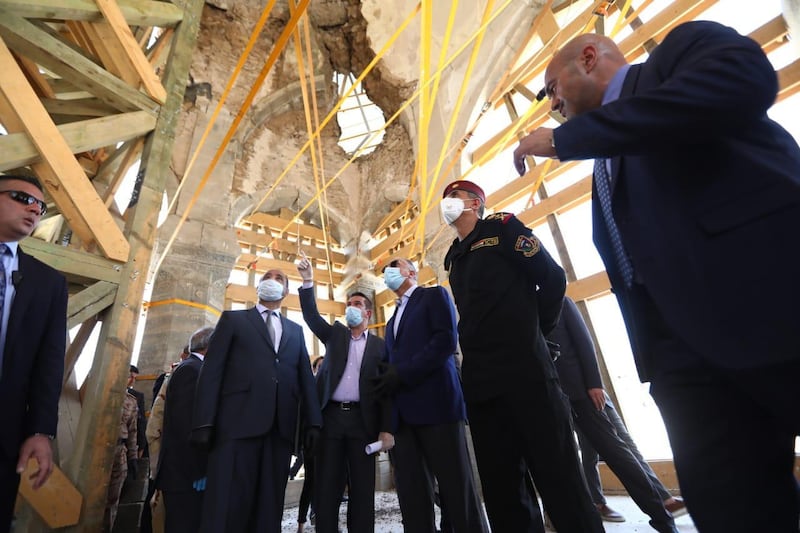 Iraqi prime minister at the time, Mustafa Al Khadimi, tours Al Nuri in 2020. Photo: Iraqi PM Media Office