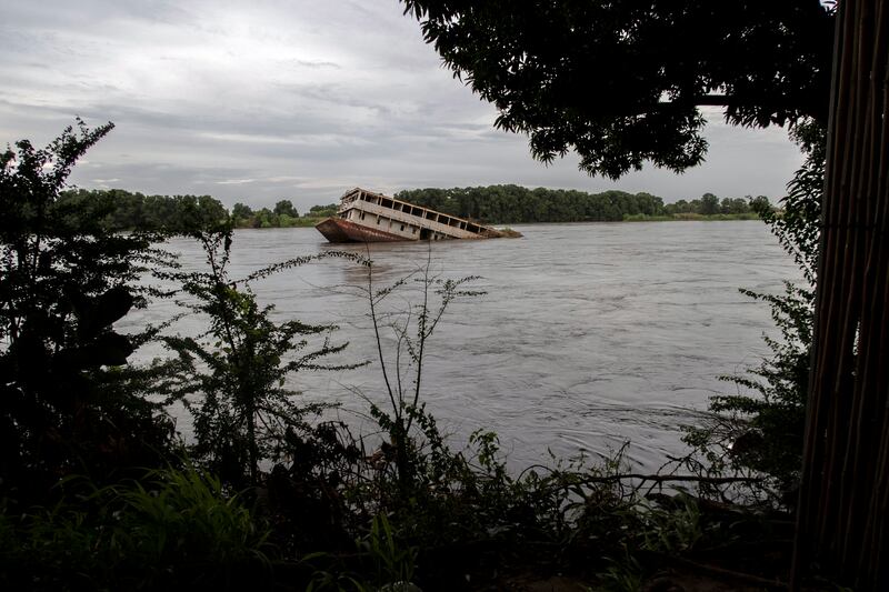 An abandoned vessel in the White Nile in Juba, South Sudan. The Nile reached its highest level in a century in 2020, and in some parts of the country the waters have not receded since.