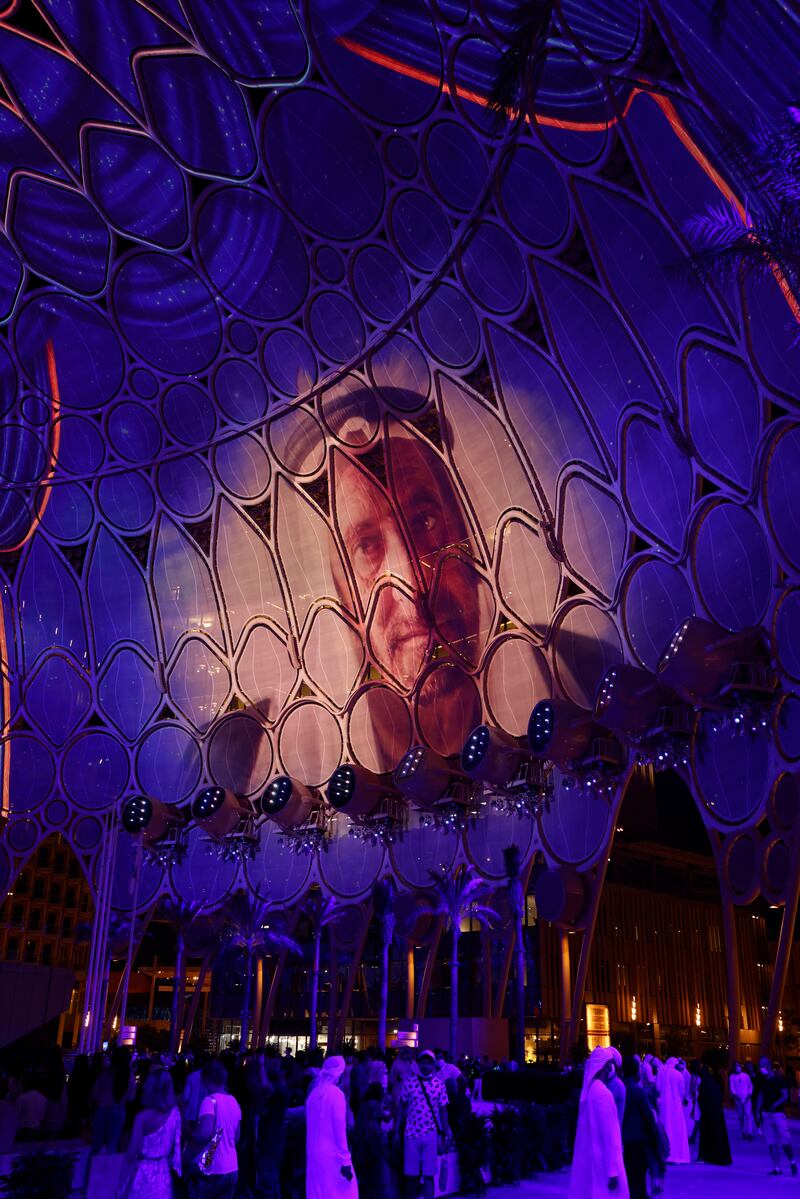 An image of Sheikh Rashid bin Saeed is projected onto Al Wasl Plaza’s dome at Expo 2020 Dubai. All photos Expo 2020 Dubai