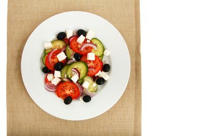The Mediterranean diet encourages consumption of fruit, vegetables, wheat, olives, olive oil, seafood and herbs.