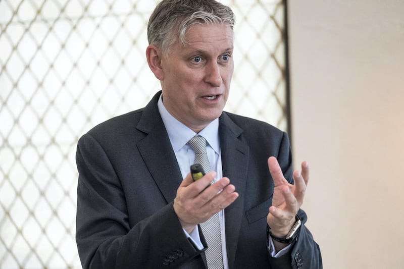 05.03.18  Peter Sondergaard, executive vice president & global head of research at Gartner. Speaking at a press briefing at the Jumeirah Mina A'Salam, Madinat Jumeirah. Anna Nielsen For The National
