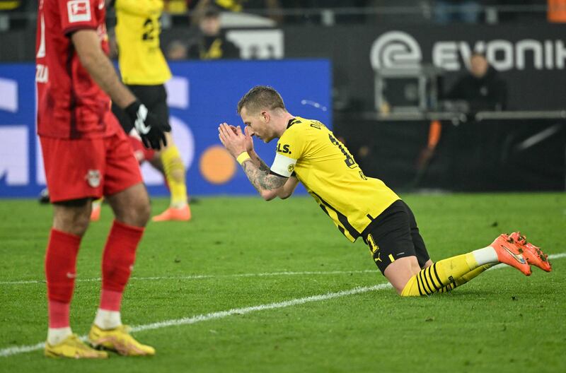 Dortmund's German forward Marco Reus reacts after a missed chance. AFP
