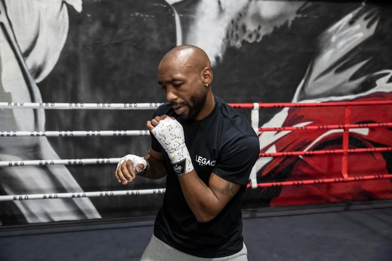 Boxer Austin Trout prepares at the Real Boxing Only Gym in Dubai, ahead of his upcoming fight at Atlantis, The Palm.