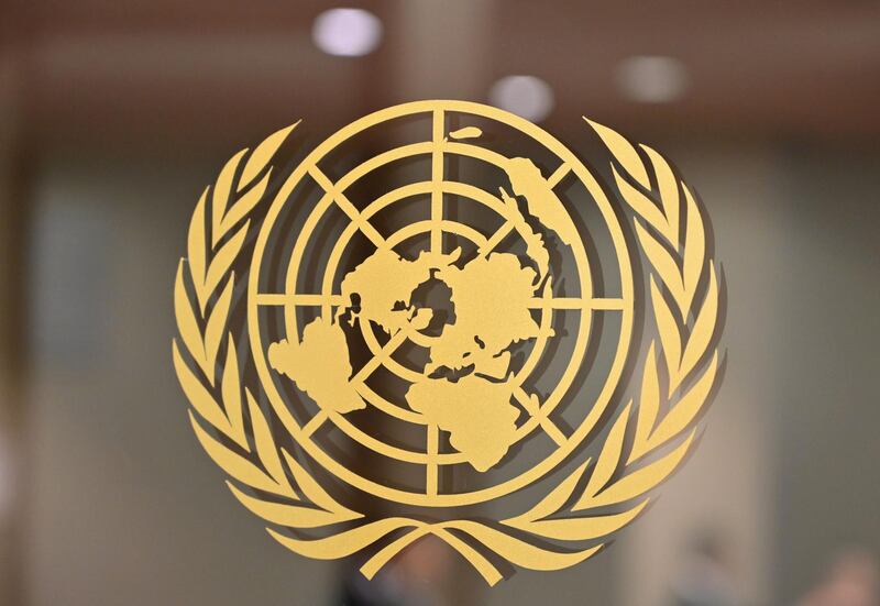 (FILES) In this file photo the United Nations logo is seen at the United Nations Headquarters in New York on September 24, 2019. The UN Security Council on September 10, 2020 called on all member states to do more to protect schools from outside violence, in a unanimous statement sponsored by Niger and Belgium. The 15 members say schools should be "spaces free from all forms of violence," lamenting an uptick in attacks on schools in recent years, leading to an "alarming number of children denied access to quality education."According to the United Nations, from 2015 to 2019, about 11,000 armed attacks targeting education in some way took place worldwide.
 / AFP / Angela Weiss
