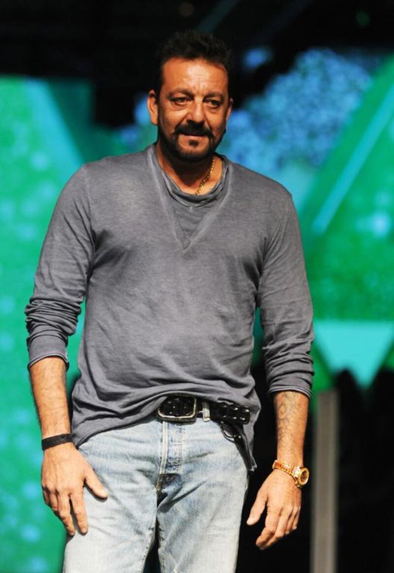 Indian Bollywood actor Sanjay Dutt poses as he attends the fourth day of the Lakme Fashion Week (LFW) summer/resort 2016 in Mumbai on April 2, 2016. / AFP / SUJIT JAISWAL