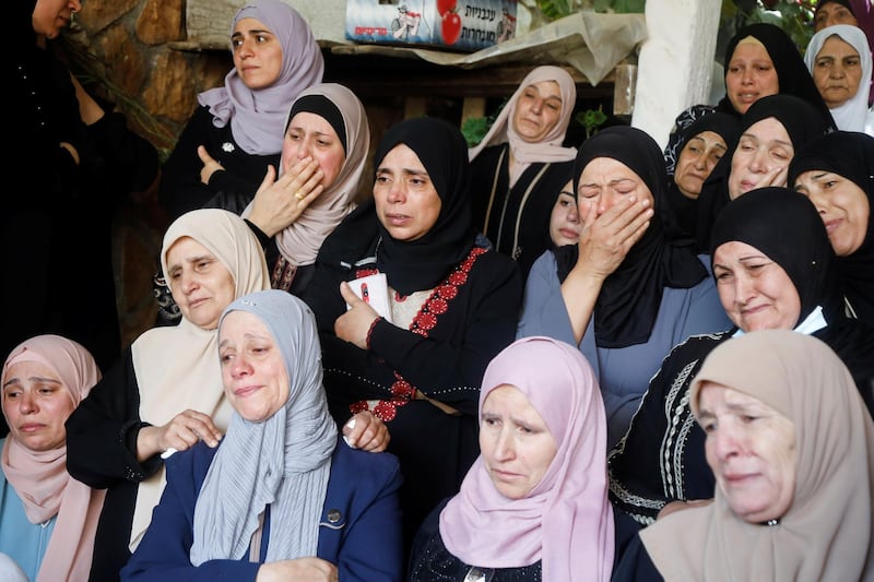 Women mourn at the funeral of Palestinian Rasheed Abu Arra, who was killed during confrontations with Israeli forces, in the town of Aqaba, near Tubas, in the West Bank. Reuters