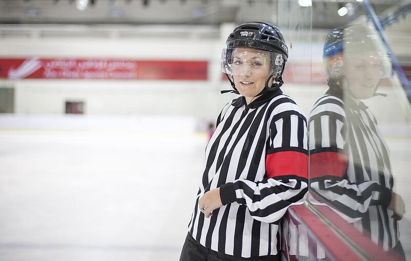 Joy Johnston was attracted to ice hockey at age 10, and two decades later, the 31-year-old Englishwoman is considered one of the most experienced and successful referees in the sport. Mona Al Marzooqi / The National