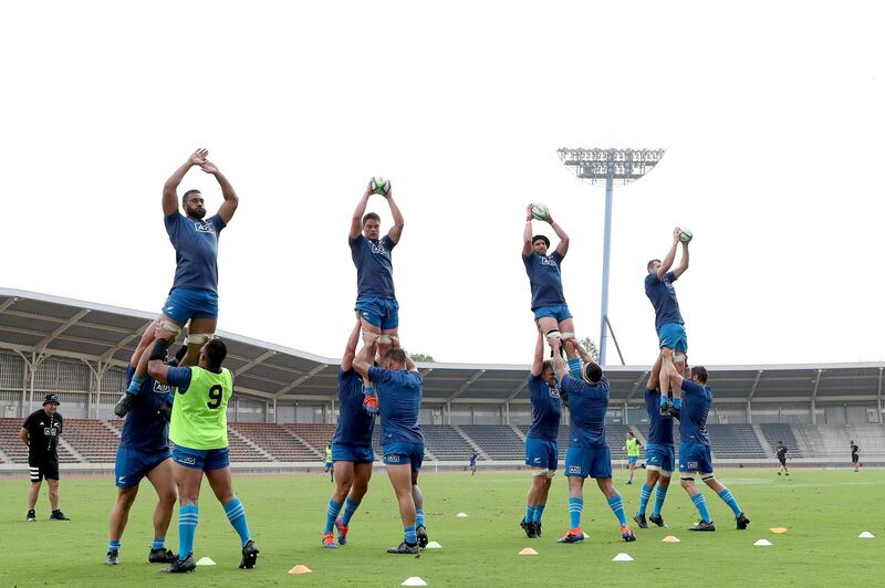 Patrick Tuipulotu, Scott Barrett, Kieran Read and Brodie Retallick of the All Blacks training at the Kashiwanoha Stadium in Kashiwa, Chiba, Japan, ahead of the upcoming Rugby World Cup. Getty