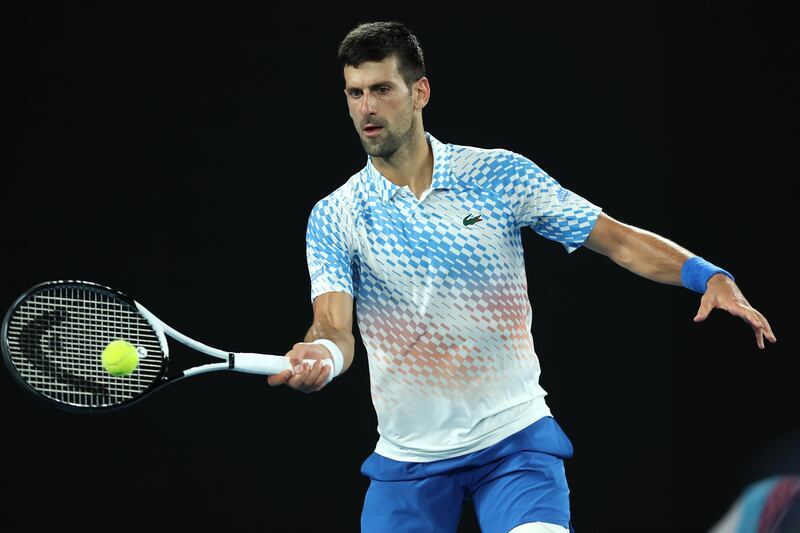 Novak Djokovic during the fourth round match against Alex de Minaur in Melbourne. Getty