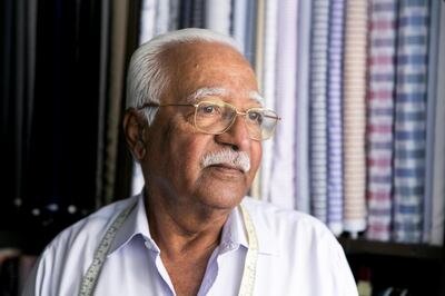 Abu DHABI, UNITED ARAB EMIRATES - SEPTEMBER 13, 2018. 

Mohammad Imtiaz, at his shop Mohd Rasheed Tailoring. Mohammed has been in the UAE for almost 42 years.

(Photo by Reem Mohammed/The National)

Reporter: John Dennehy
Section: NA