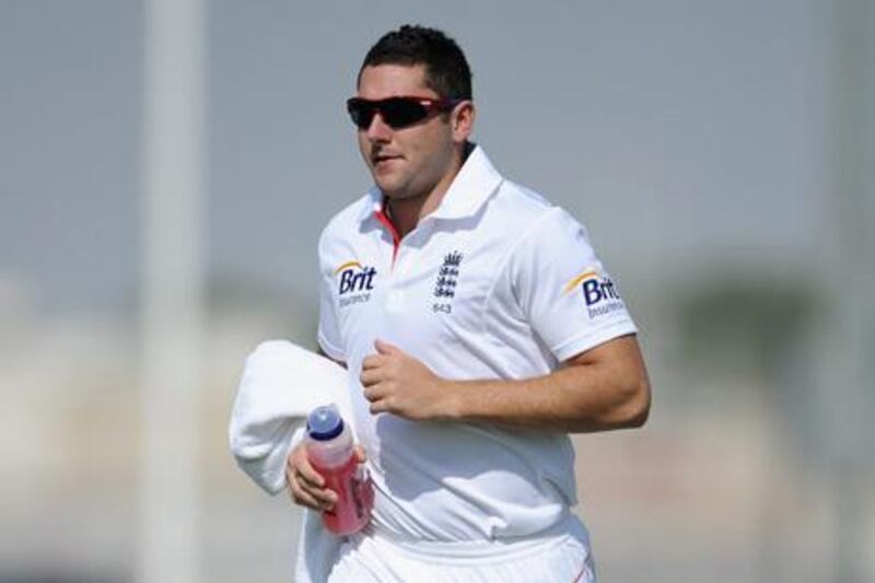 DUBAI, UNITED ARAB EMIRATES - JANUARY 09:  England 12th man Tim Bresnan during the tour match between England and ICC Combined XI at The ICC Global Academy on January 9, 2012 in Dubai, United Arab Emirates.  (Photo by Gareth Copley/Getty Images)