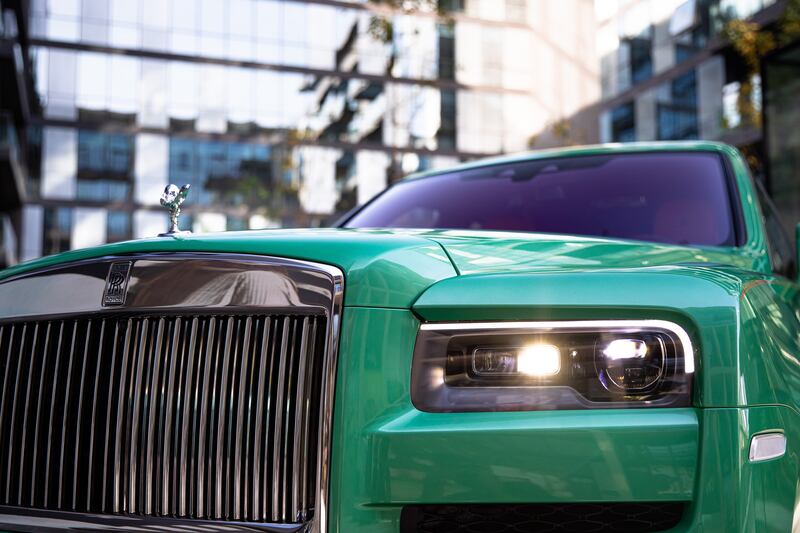The eye of the Fame Green Rolls-Royce Cullinan.