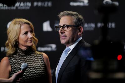 Nancy and Steve Carell at the Kennedy Centre red carpet to award Jon Stewart with the Mark Twain Prize For American Humour on April 24. Reuters 