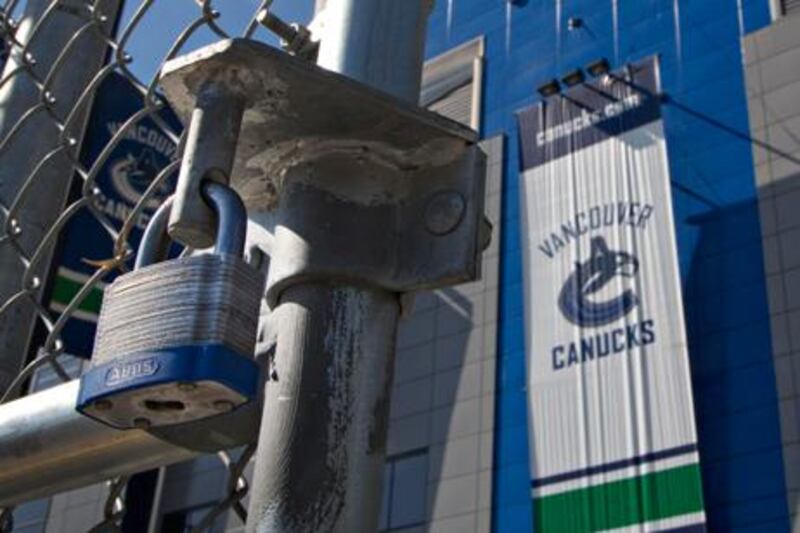 The NHL lockout takes effect at the Rogers Arena, home of the Vancouver Canucks.