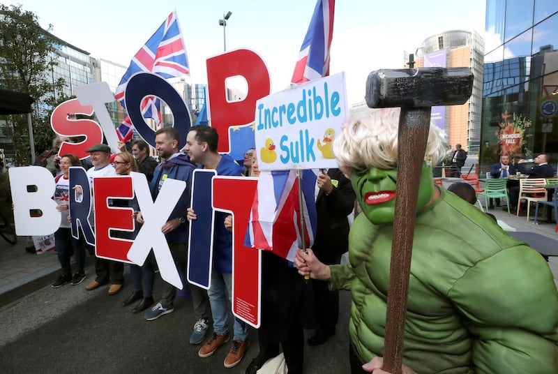 Demonstrators attend a "Stop Brexit" protest ahead of the European Union leaders summit, in Brussels, Belgium. Reuters