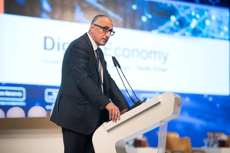 ABU DHABI, UNITED ARAB EMIRATES - DECEMBER 16, 2018. 

 H.E. Tarek Amer, Governor, Central Bank of Egypt; speaking at the "Global Outlook" panel at the Digital Economy Conference 2018, held in Emirates Palace.

(Photo by Reem Mohammed/The National)

Reporter: Alkesh Sharma
Section:    BZ