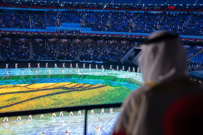 Sheikh Mohamed watches the opening ceremony of the 2022 Beijing Winter Olympics.