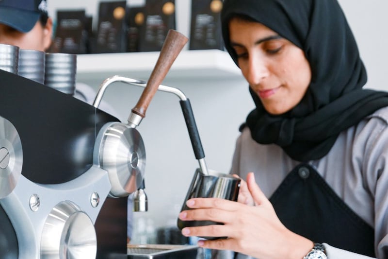Emirati barista Nooran Albannay opened Coffee Architecture at Mamsha Al Saadiyat in honour of her grandmother's gahwa. Photo: Nooran Albannay